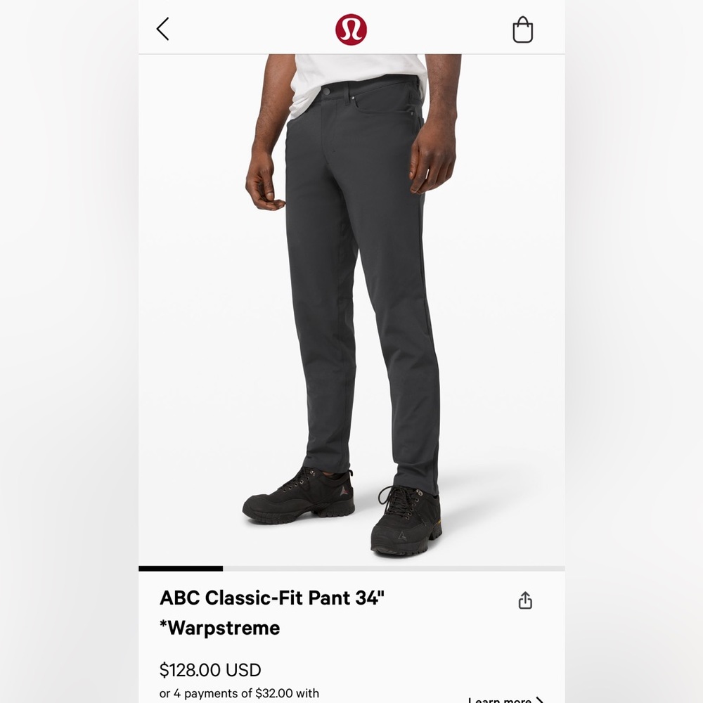 NWOT Lululemon Men’s Classic ABC pant. Size 33. New without tags